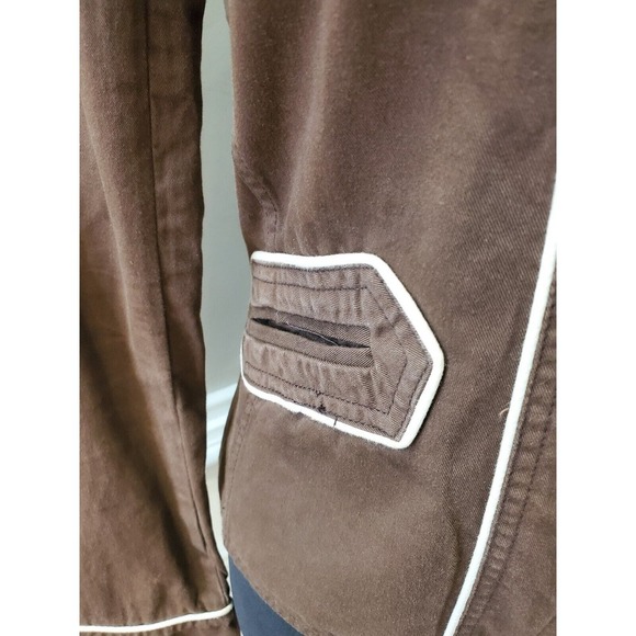 Women's Brown Canvas 100% Cotton White Edging Trims Full Zip Jacket Size Medium - Picture 4 of 14